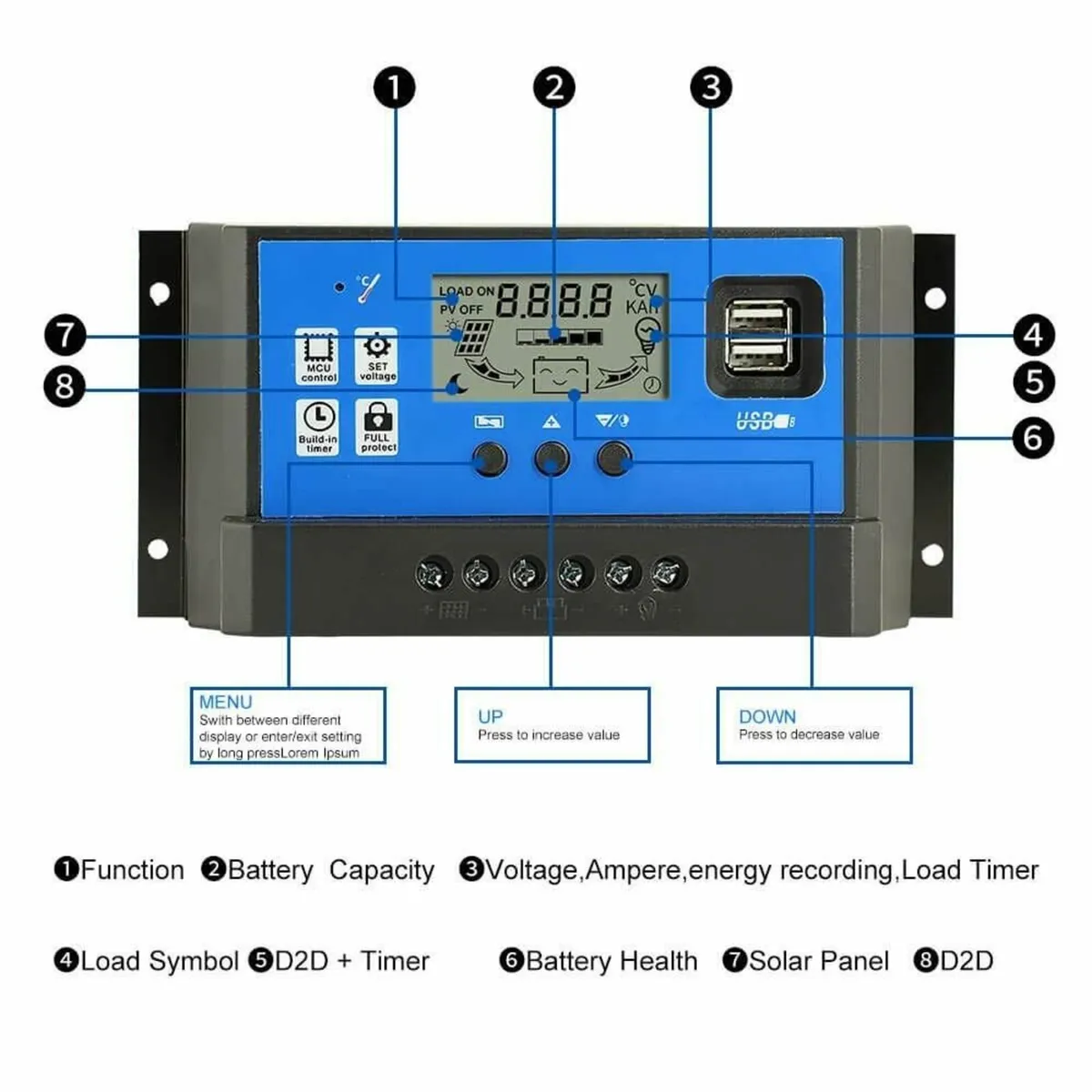 LCD Solar Charge Controller with Dual USB - Image 3