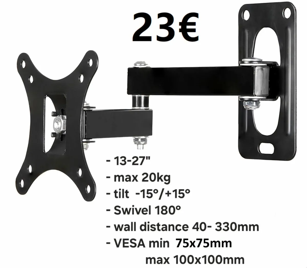 TV Monitor Wall Mount Bracket Tilt Swivel 13-27" - Image 1