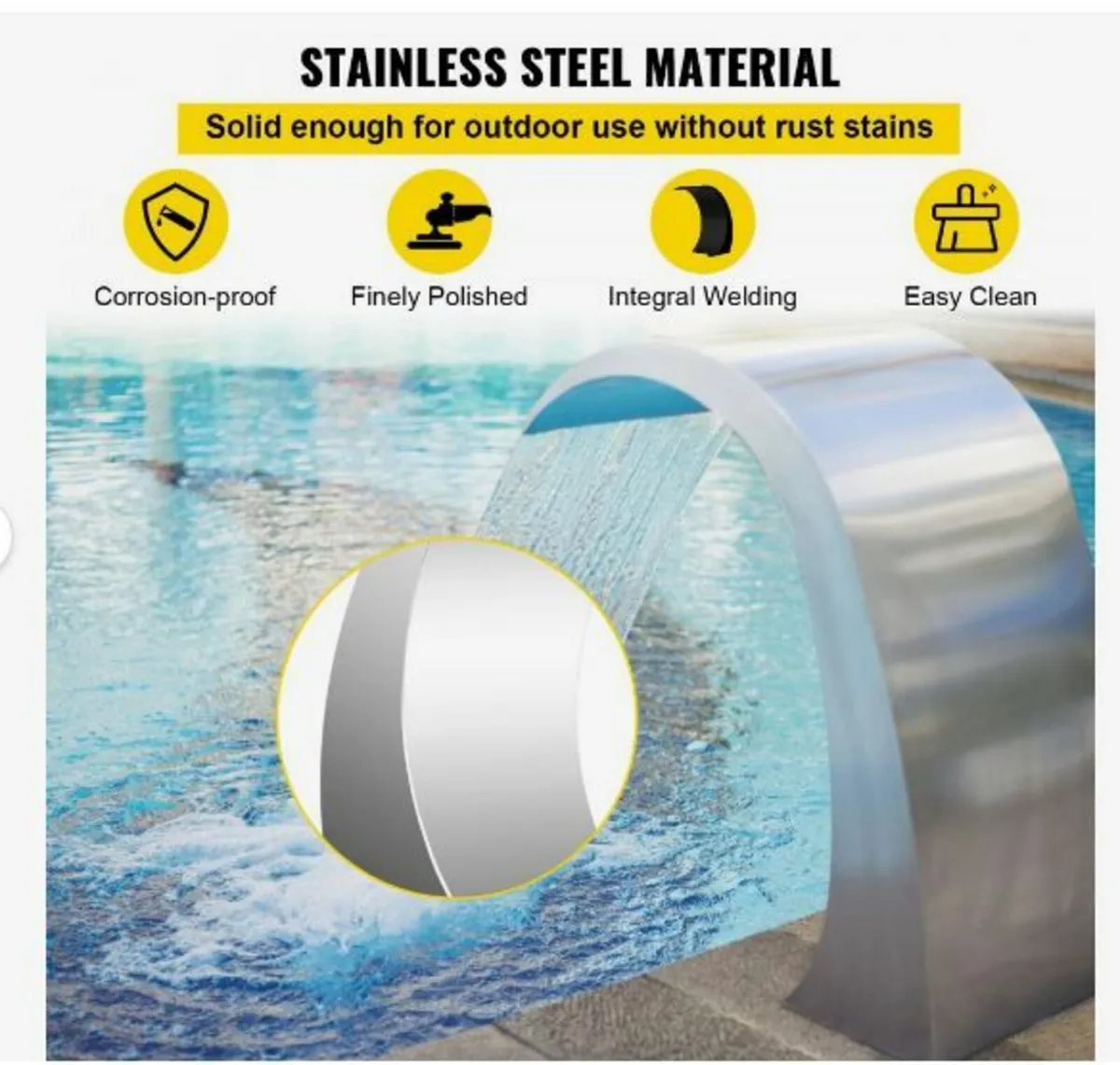 Pool Waterfall Fountain Stainless Steel - Image 3