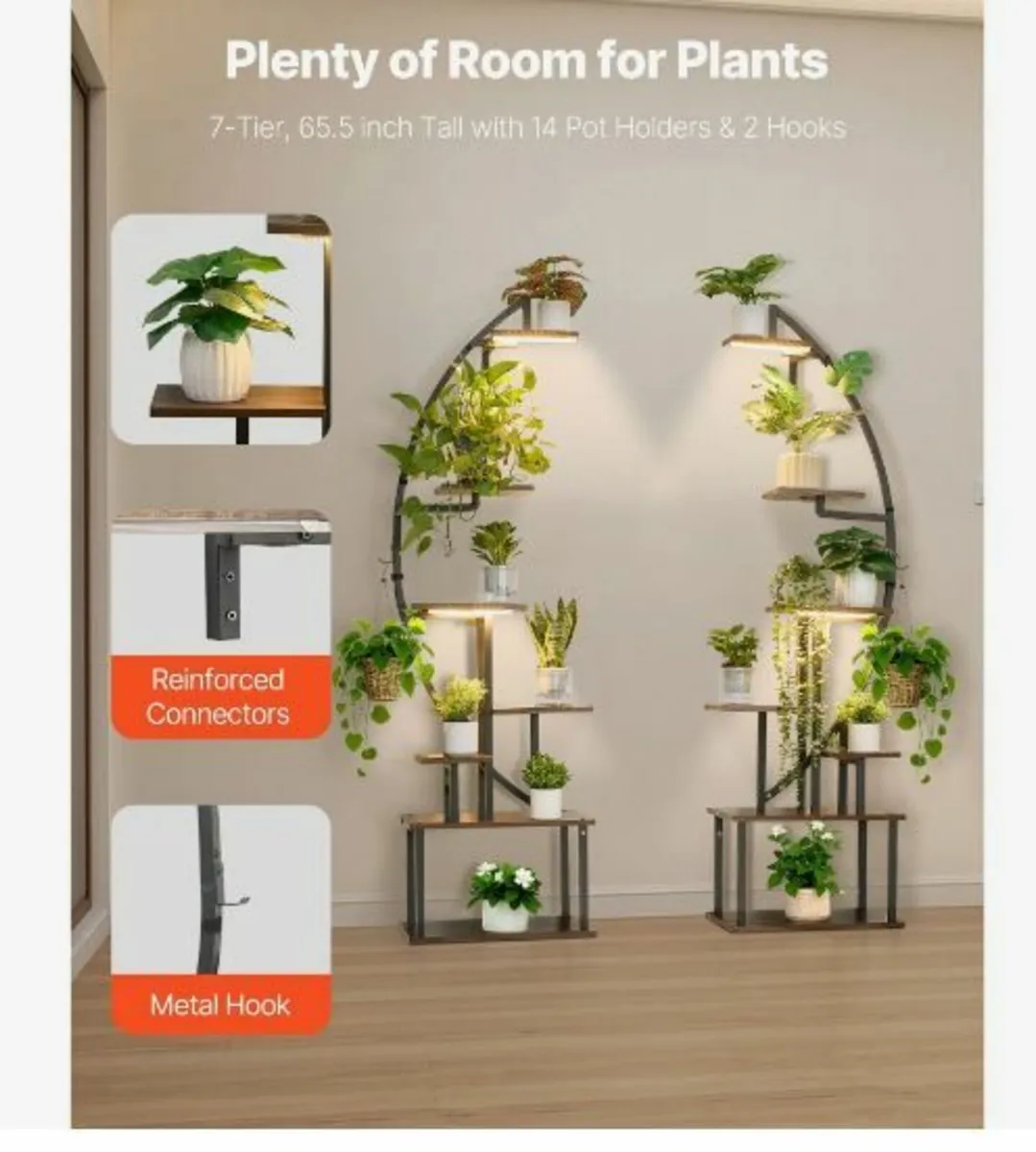 Plant Stand Indoor with Grow Lights, 166.5cm - Image 2