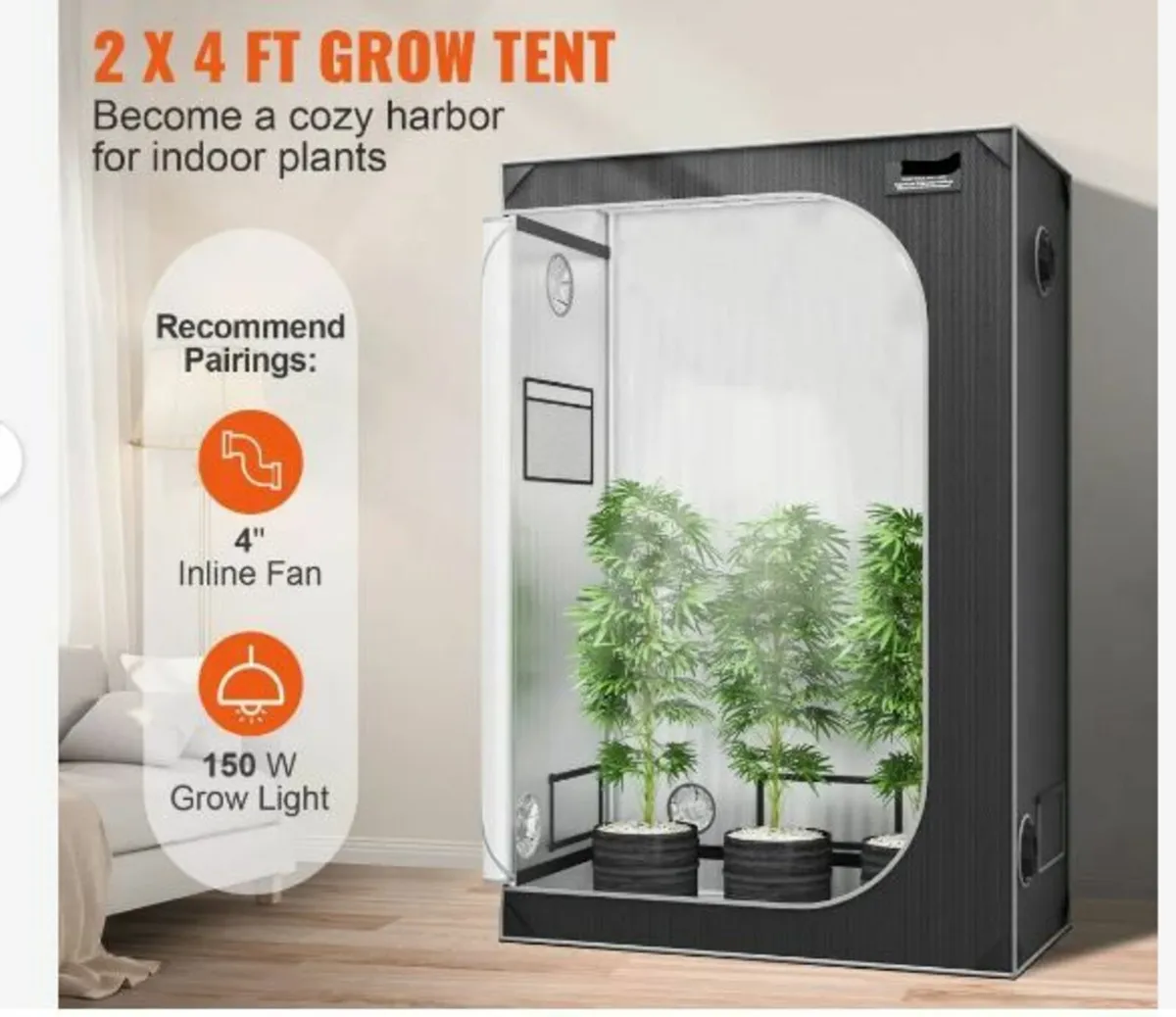 2x4 Grow Tent, 122 x 61 x 183 cm - Image 2
