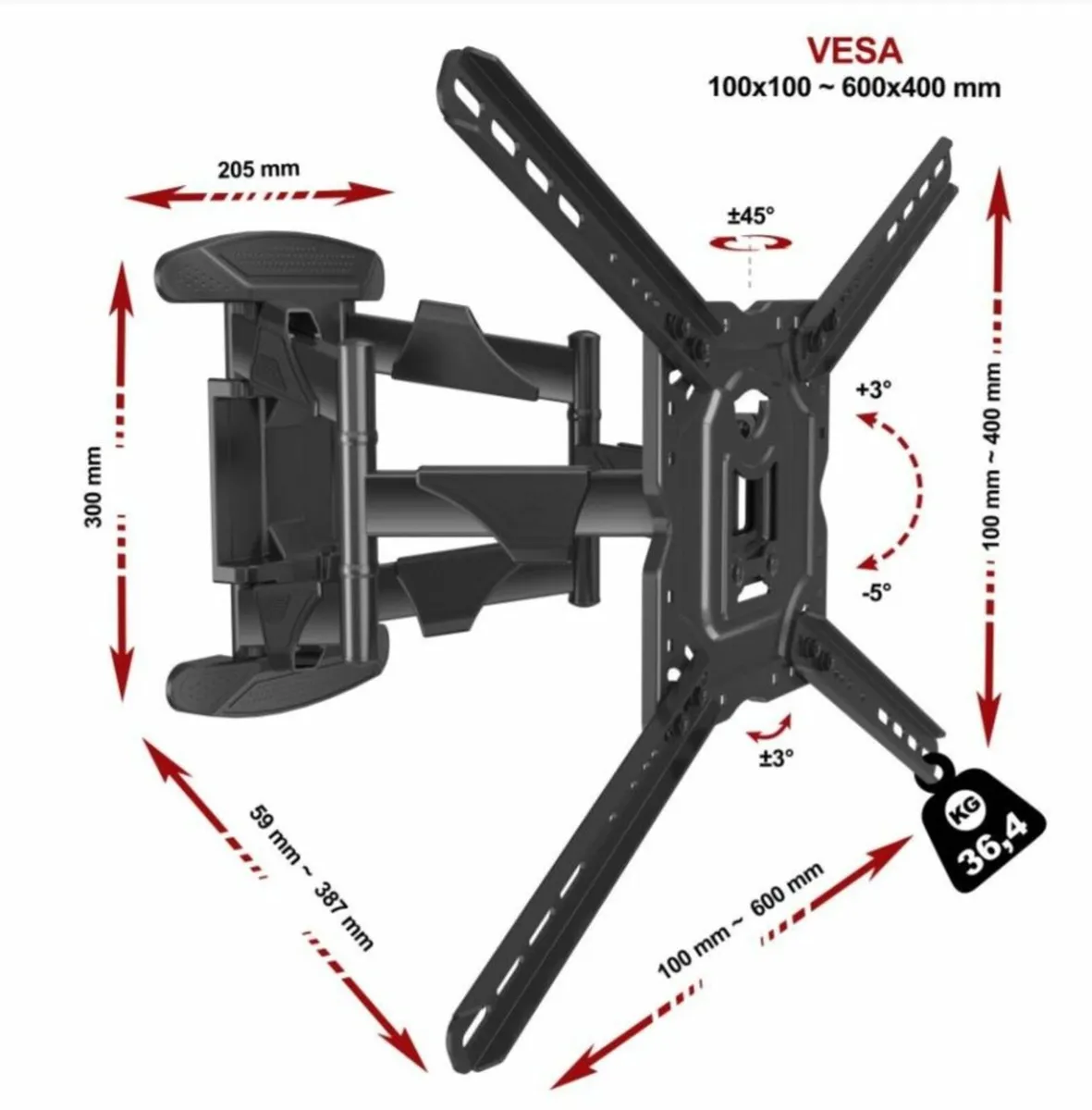 TV Wall Mount Bracket Tilt Swivel 32" - 70" TV - Image 2