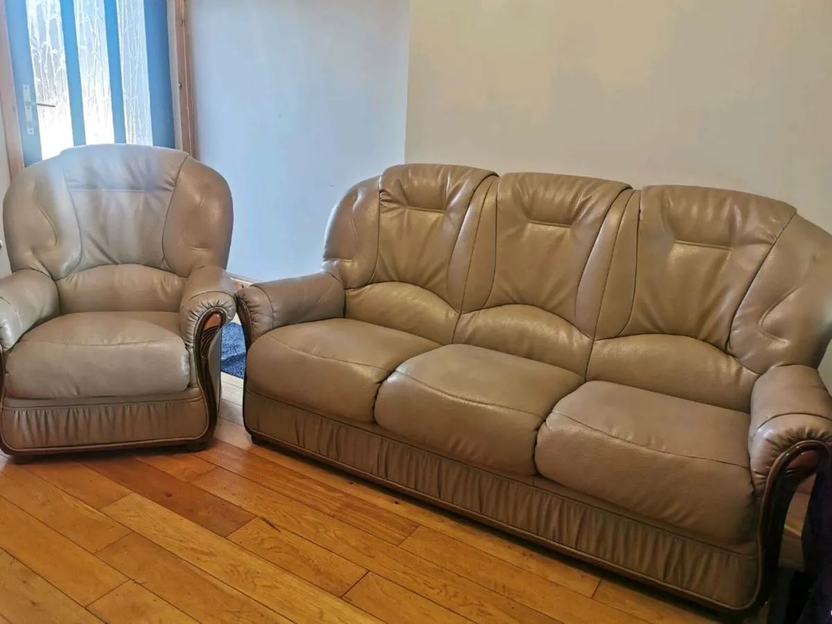 Italian leather sofa and armchair - Image 1
