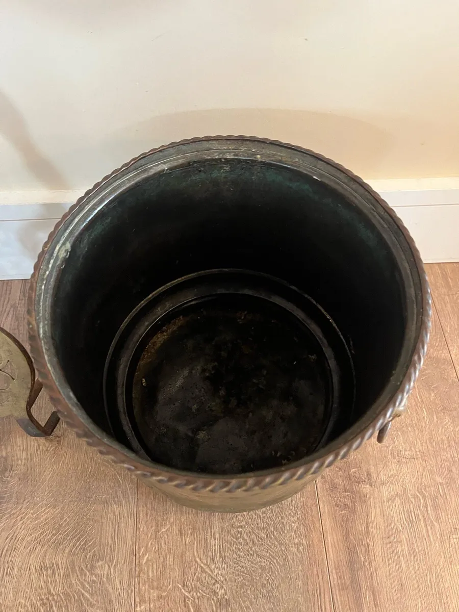 Vintage Brass Coal Bucket & Victorian Fire Trivel - Image 3