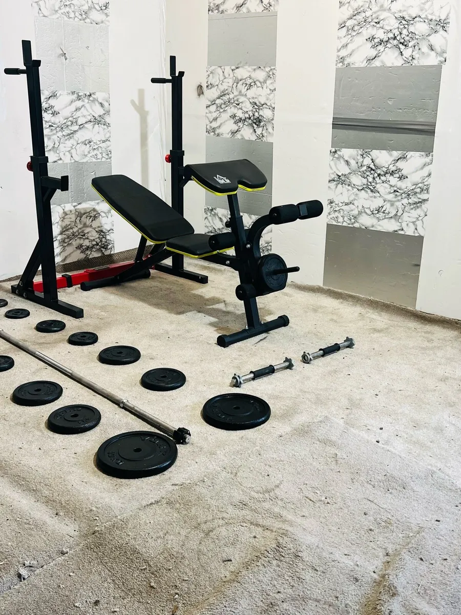 STEEL WEIGHTS BARBELL DUMBBELLS RACK BENCH - Image 2