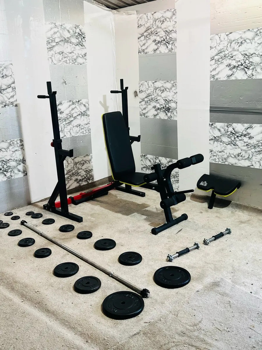 STEEL WEIGHTS BARBELL DUMBBELLS RACK BENCH - Image 3