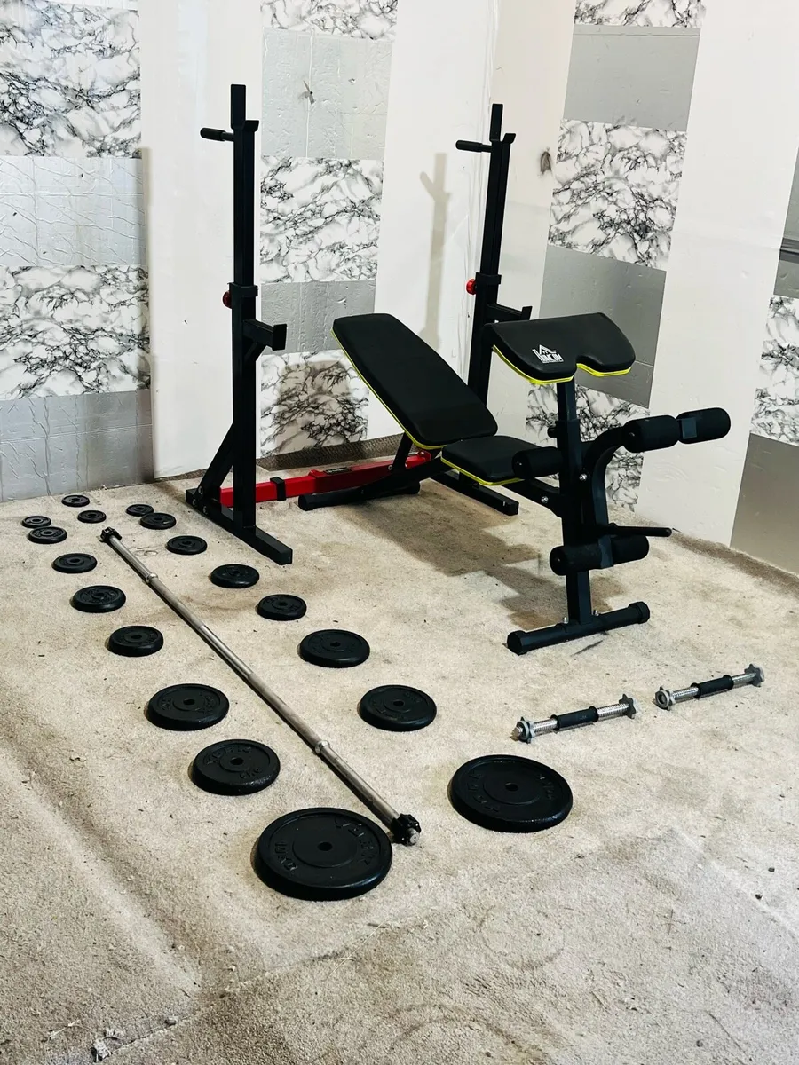 STEEL WEIGHTS BARBELL DUMBBELLS RACK BENCH - Image 1