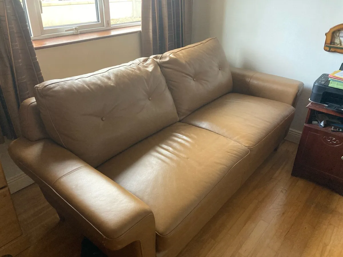 Leather 3 Seater Mustard colour Couch - Image 1
