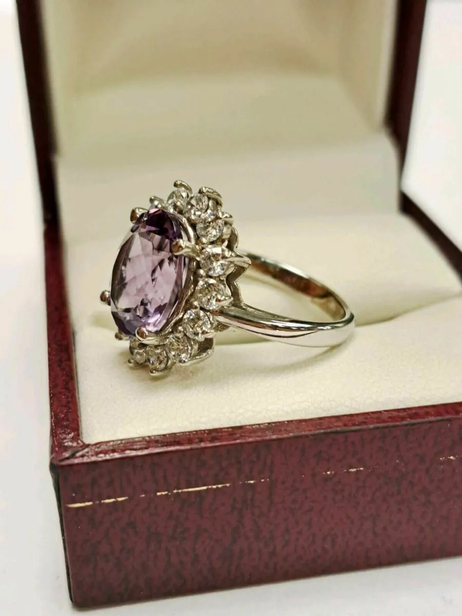 9K White Gold Amethyst Ring 9CT - Image 2