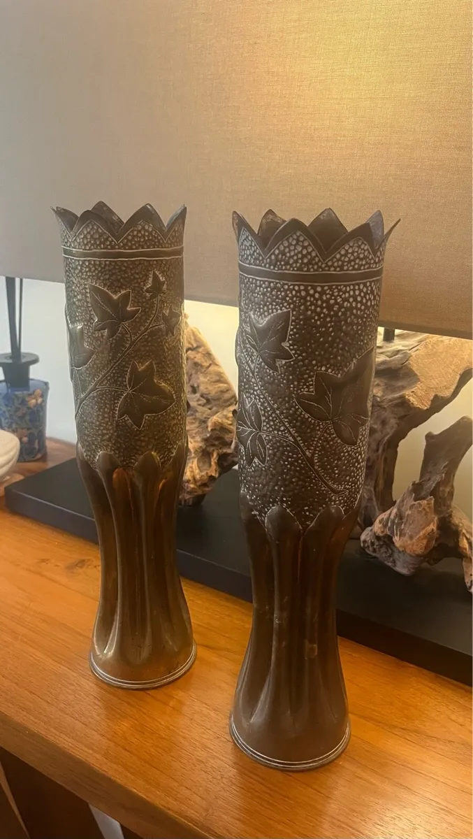 Pair of WW1 Trench Art Shell Vases - Image 3