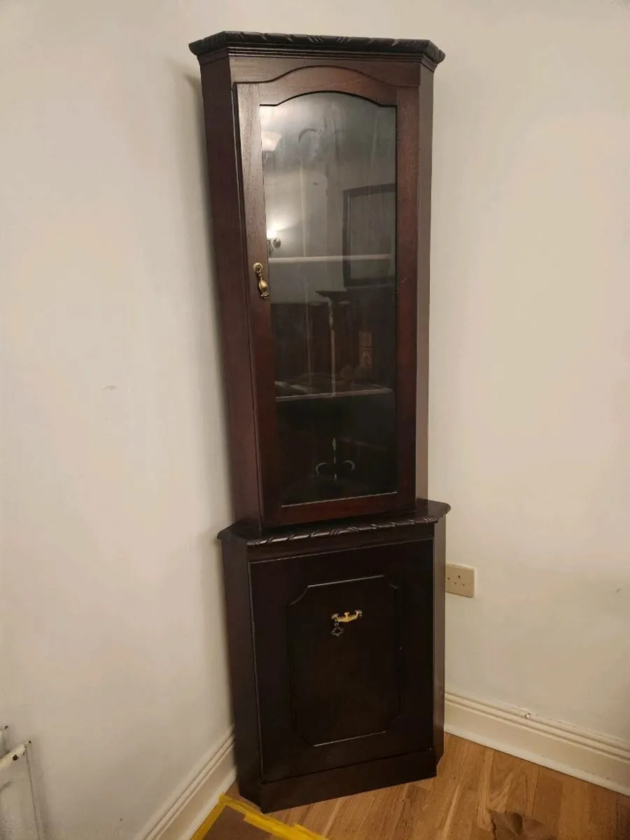 Solid Mahogany Office Desk, Display Cabinet and TV - Image 1