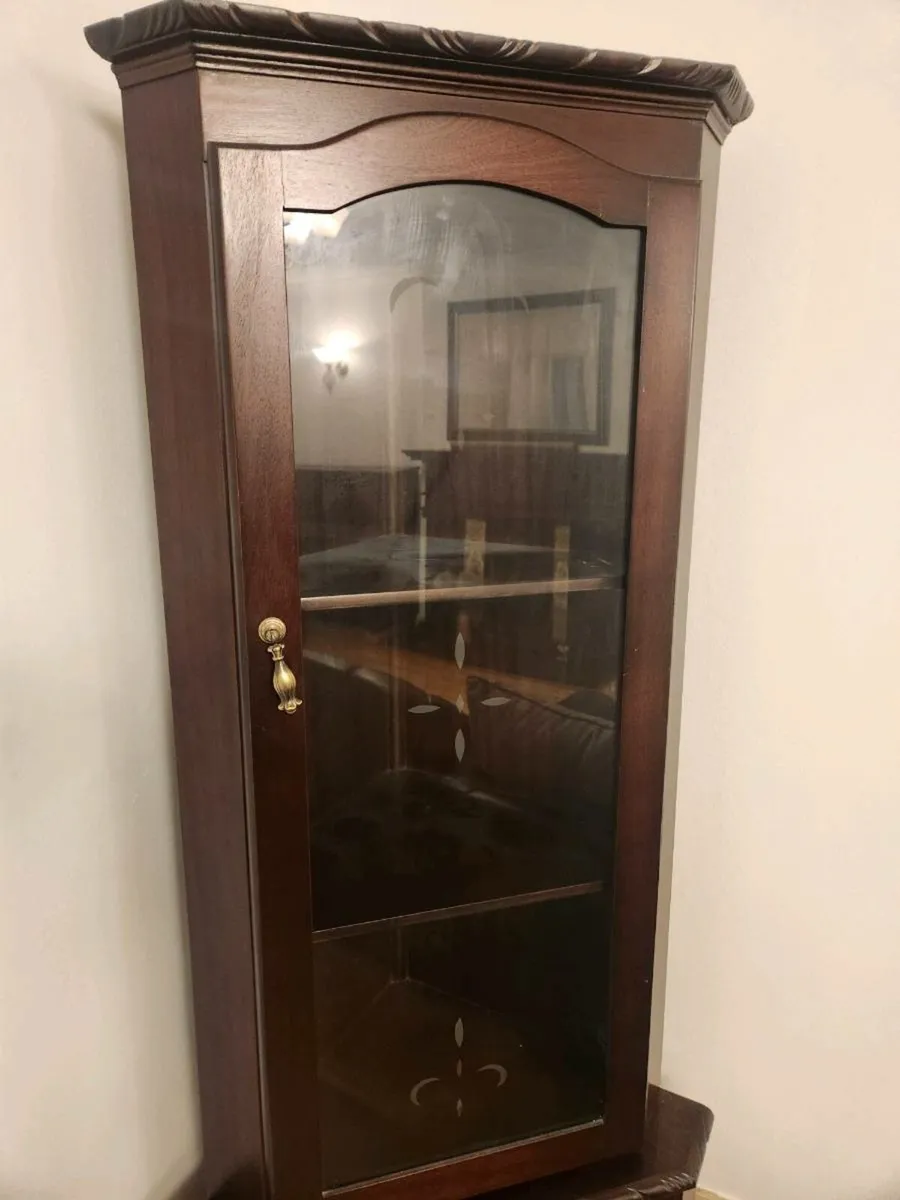 Solid Mahogany Office Desk, Display Cabinet and TV - Image 2