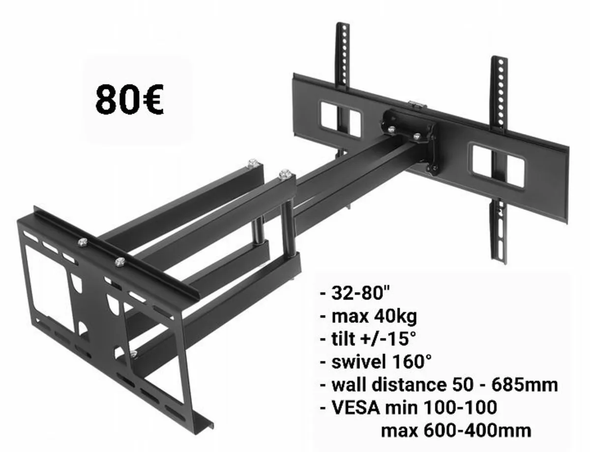 Tv Wall Bracket Tilt Swivel Long Arm 32"- 80" - Image 1