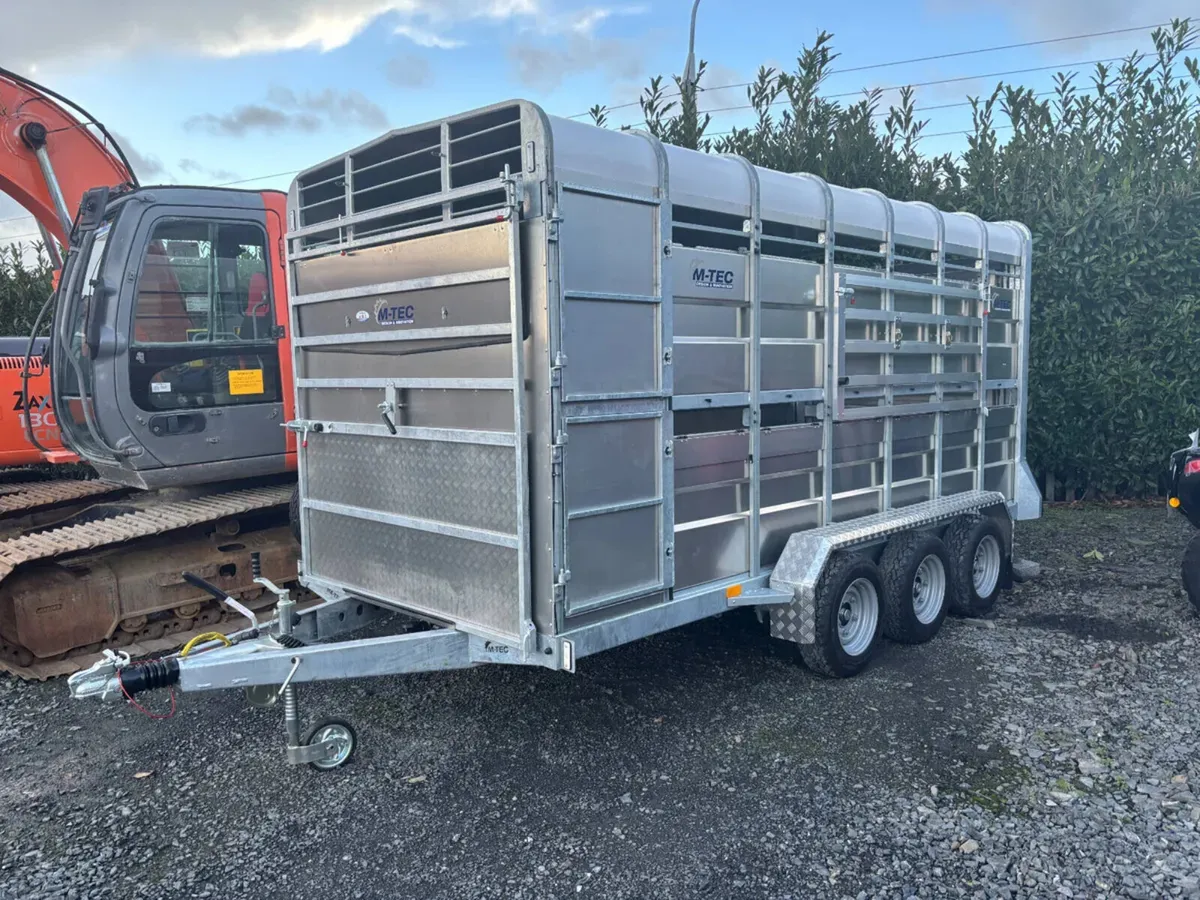 New M-Tec 14ft x 6ft Tri Axle Livestock Trailer - Image 1
