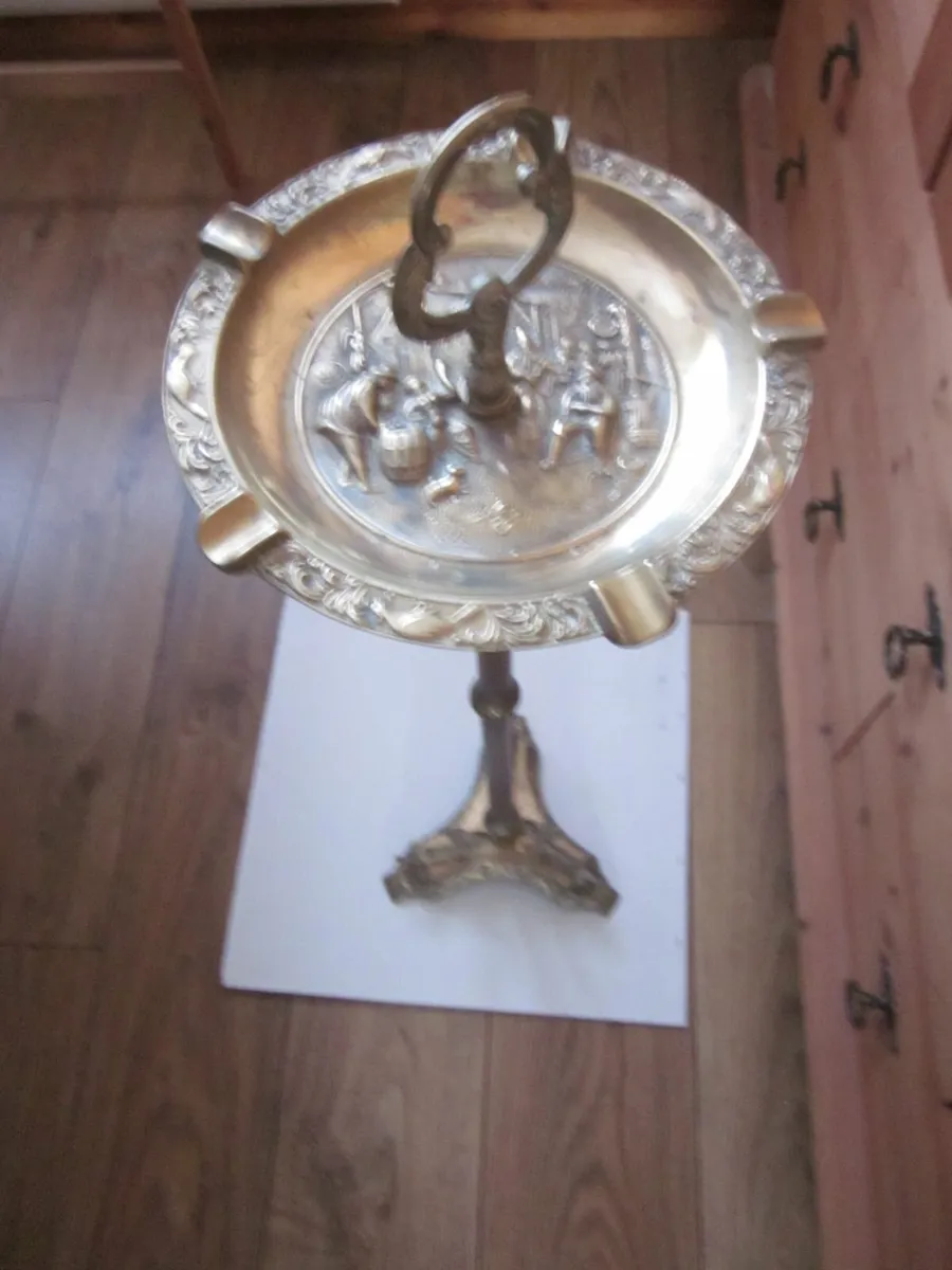 Antique Embossed Brass Ornate Standing  Ashtray - Image 1