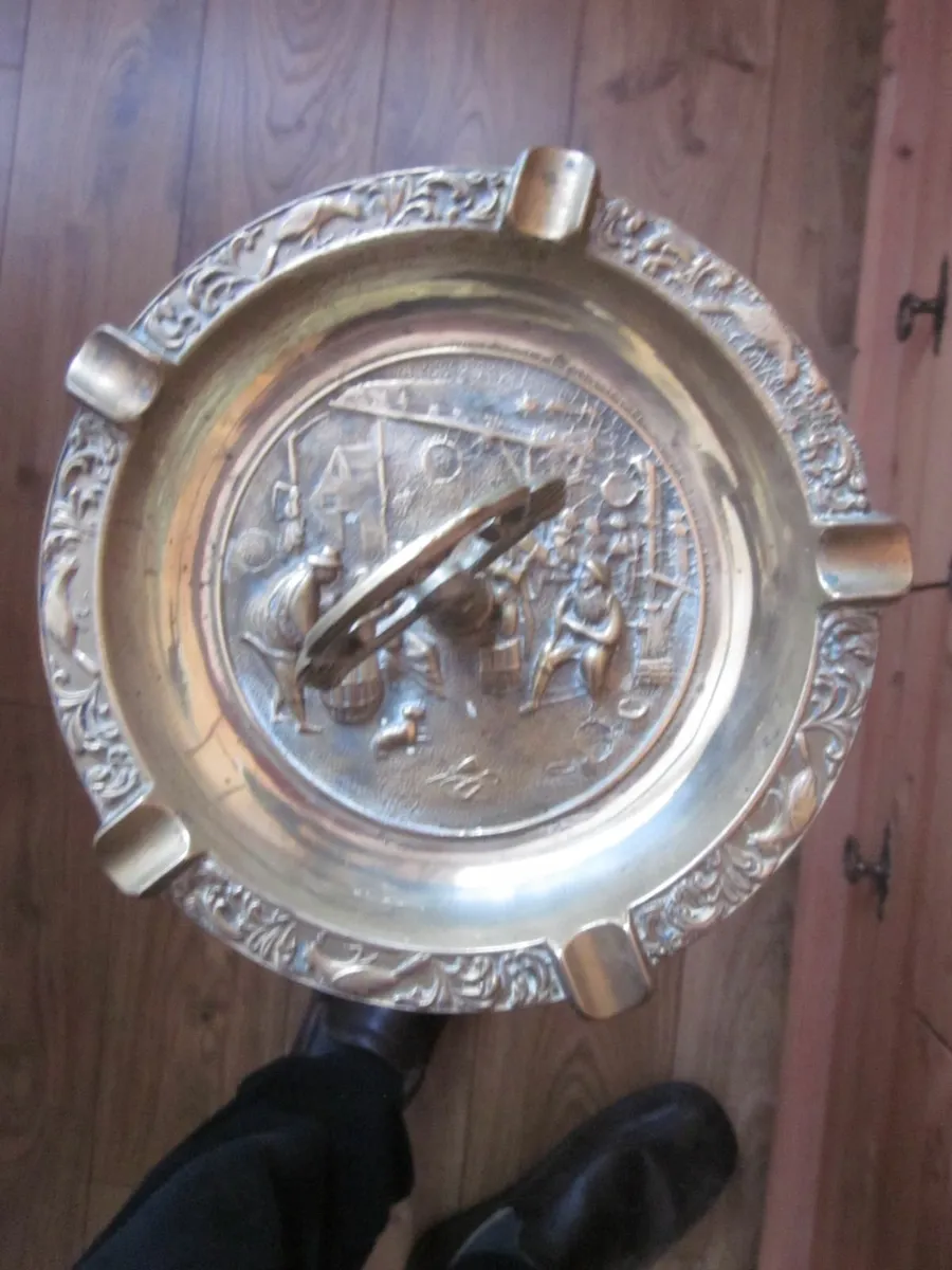 Antique Embossed Brass Ornate Standing  Ashtray - Image 2