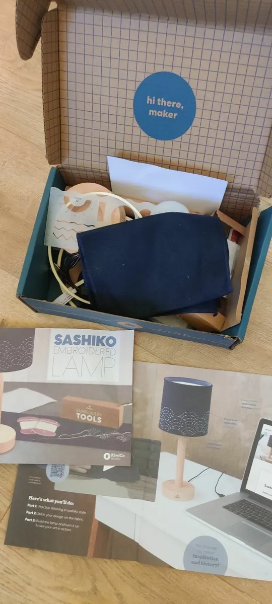 Craft set - make your own Sashiko embroidered lamp