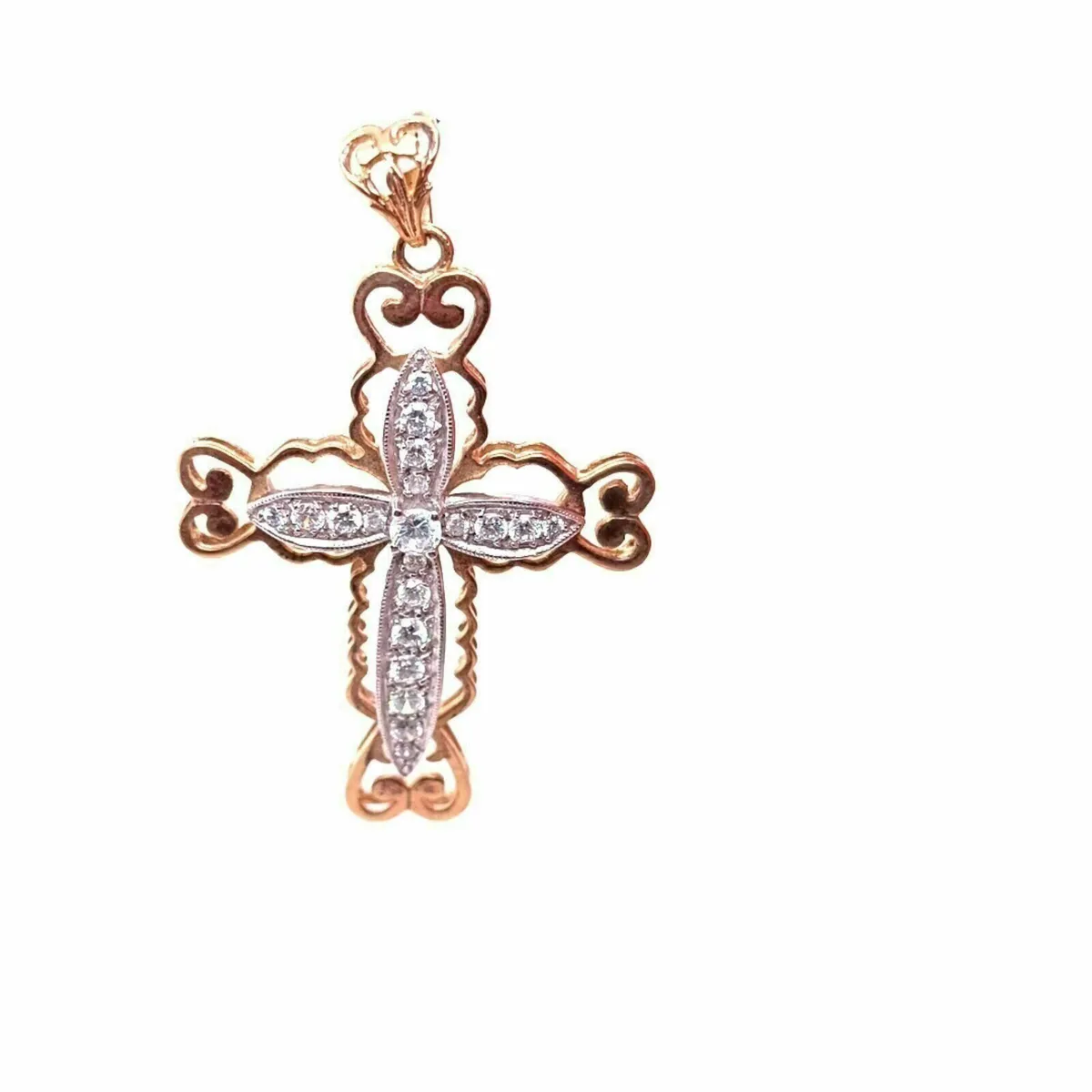 Large Fancy Cross 9k Gold & Zirconias - Image 2