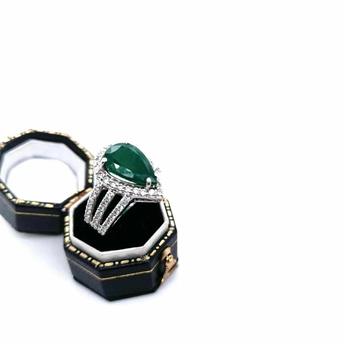 Pear Shape Emerald & Diamond Ring, 14k Gold - Image 2