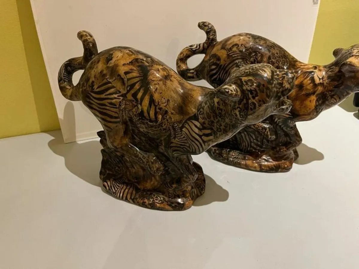 Vintage - Collage - Glazed Ceramic Leopards. Pair - Image 2