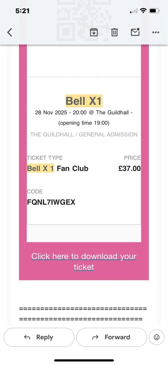Bell x1 tickets Derry x 2