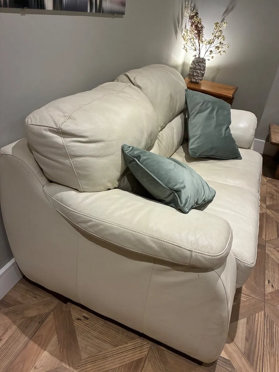 Two Identical Cream Leather Two-Seater Sofas - Image 3