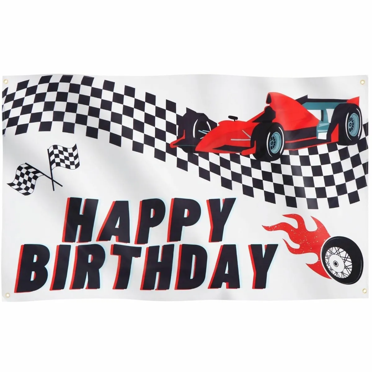 Runesol Happy Birthday Chequered Flag, 91x152cm