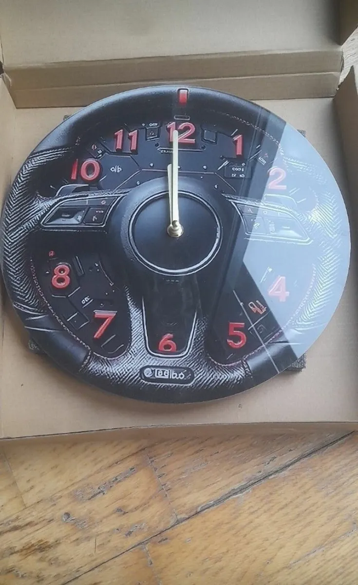 2D Flat, 1pc Racing Car Steering Wheel Wall Clock - Image 1