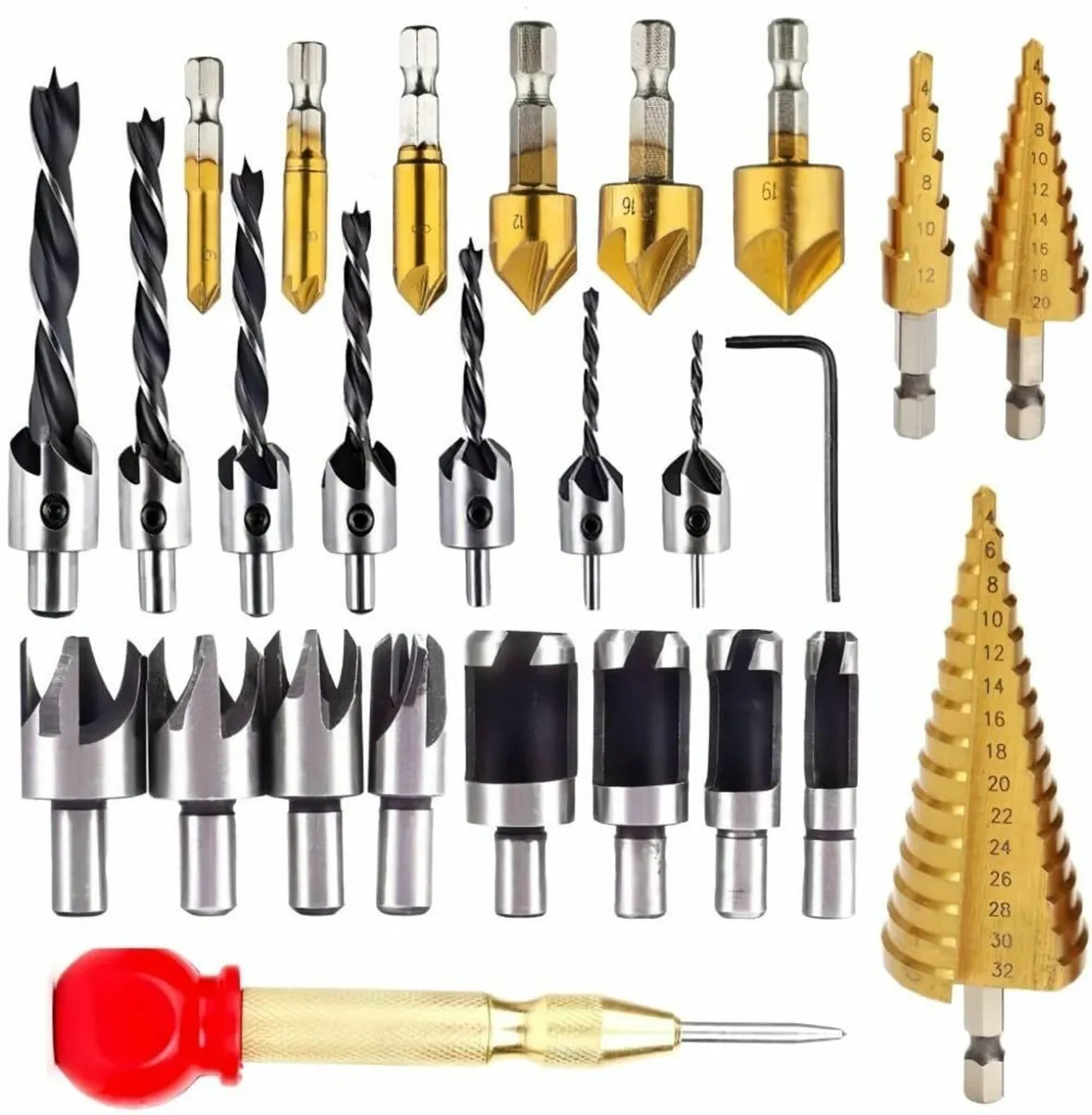 26Pcs Countersink Drill Bit Set, 8Pcs Wood Plug Cu