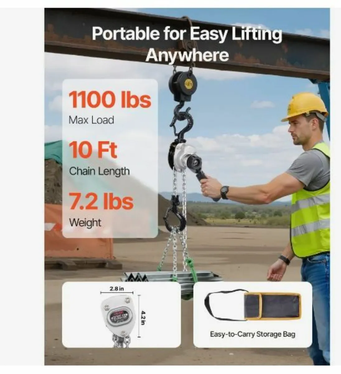 Manual Lever Chain Hoist, 1/2T 500KG Capacity - Image 2