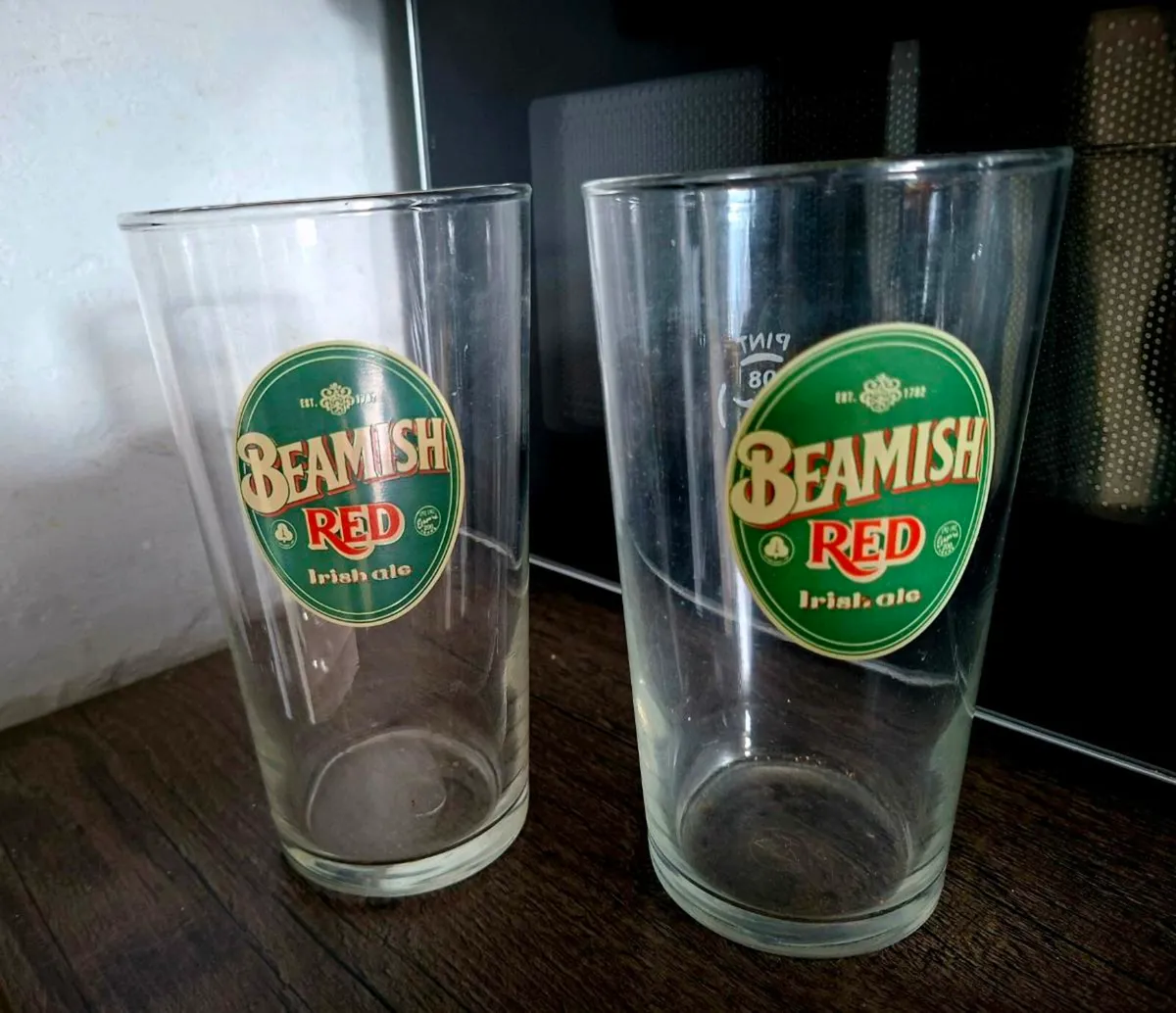 Rare Vintage pair of BEAMISH RED Pint Glasses - Image 1