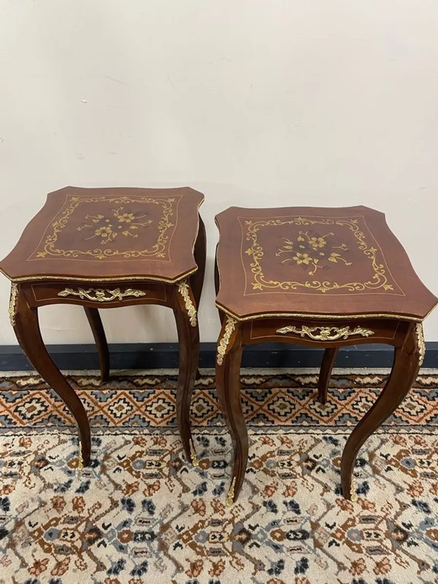French Style Side Tables Painted & Brass Detail - Image 2