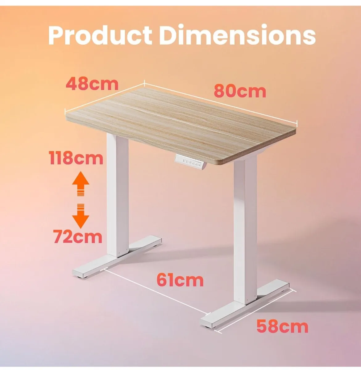 80cm Small Electric Standing Desk Adjustable Heigh - Image 1