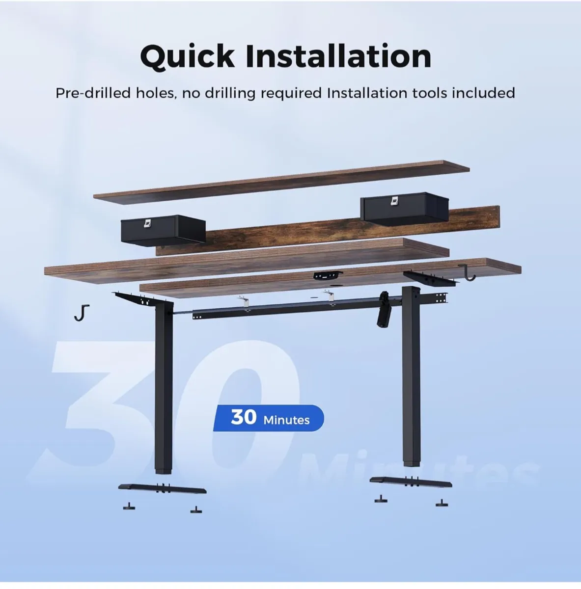 Electric Adjustable Height Desk with 2 Drawers, 12 - Image 3