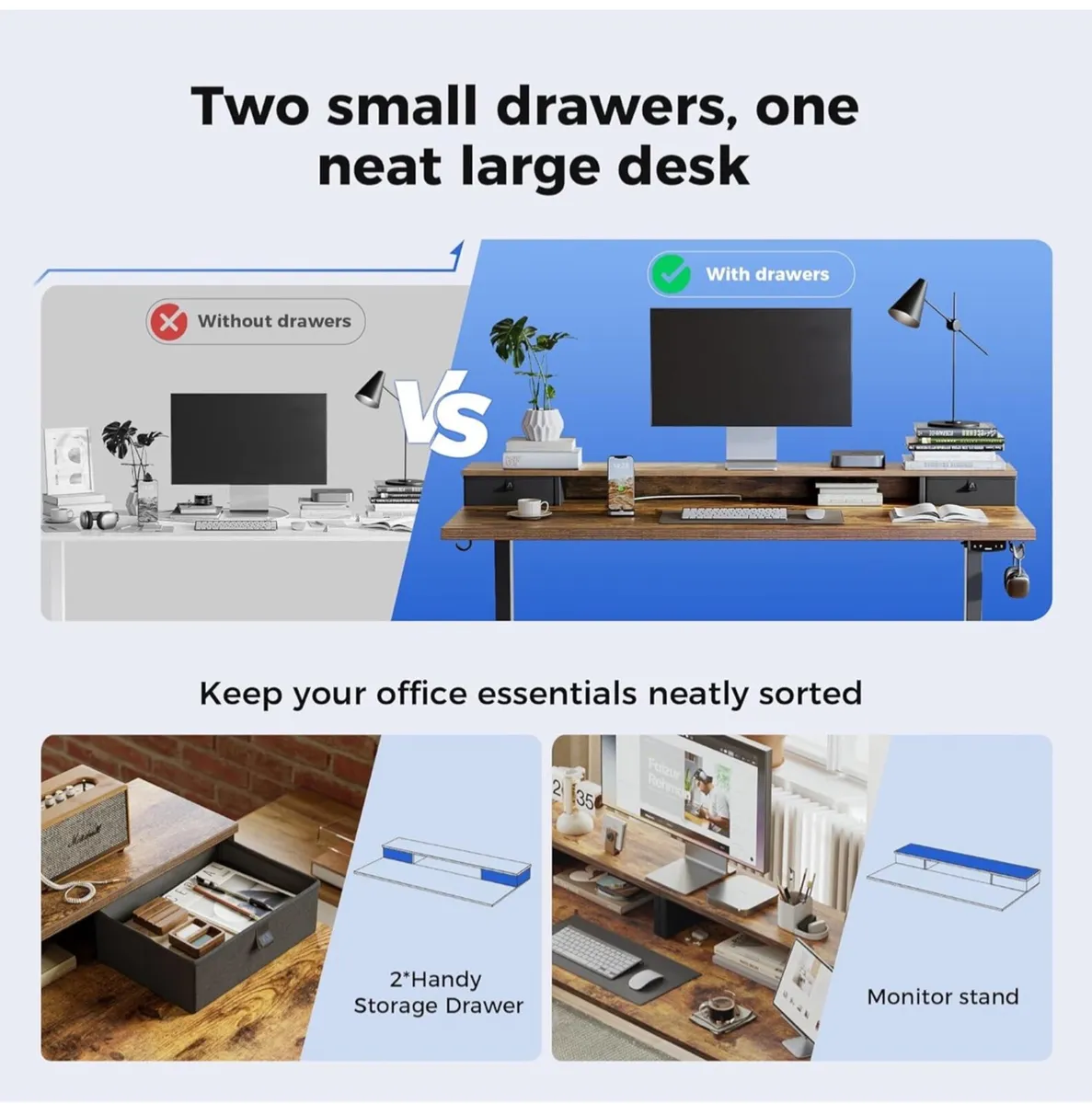Electric Adjustable Height Desk with 2 Drawers, 12 - Image 4