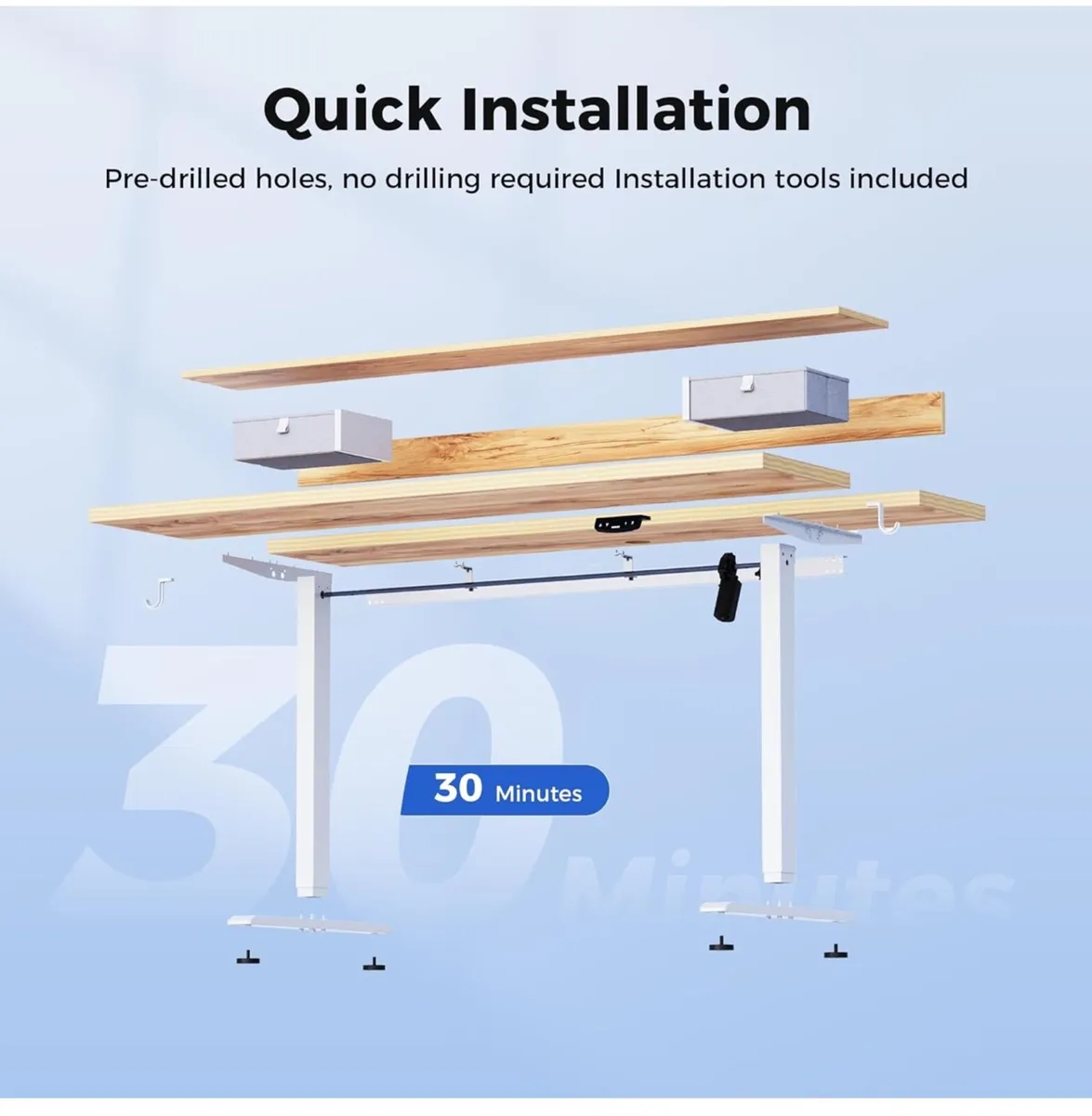 Electric Adjustable Height Desk with 2 Drawers, 12 - Image 3