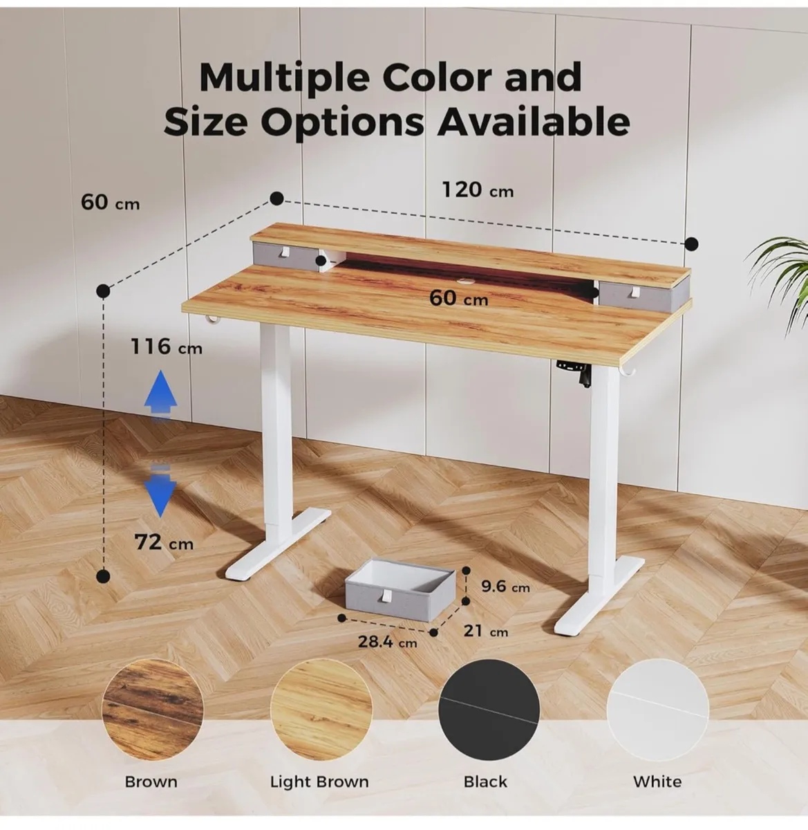 Electric Adjustable Height Desk with 2 Drawers, 12 - Image 1