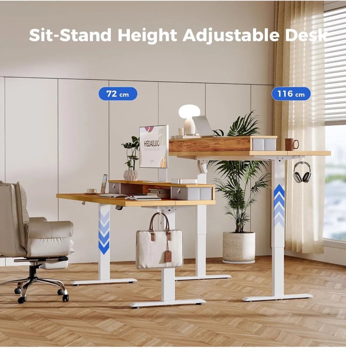 Electric Adjustable Height Desk with 2 Drawers, 12 - Image 2
