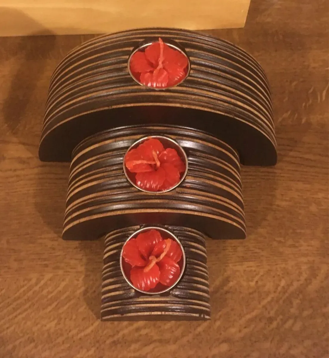 BRAND NEW Set of 3 Wooden Candle Holders in Box - Image 2