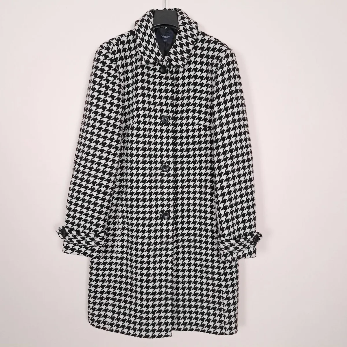 Debenhams Black White Houndstooth Coat Wool 14UK - Image 1
