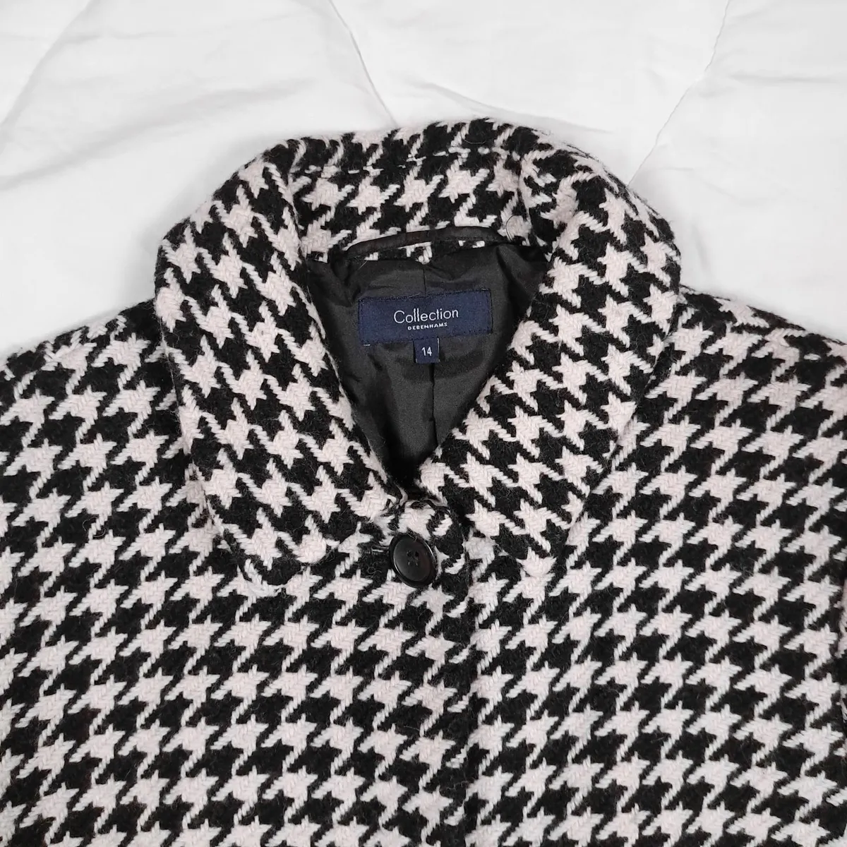 Debenhams Black White Houndstooth Coat Wool 14UK - Image 2