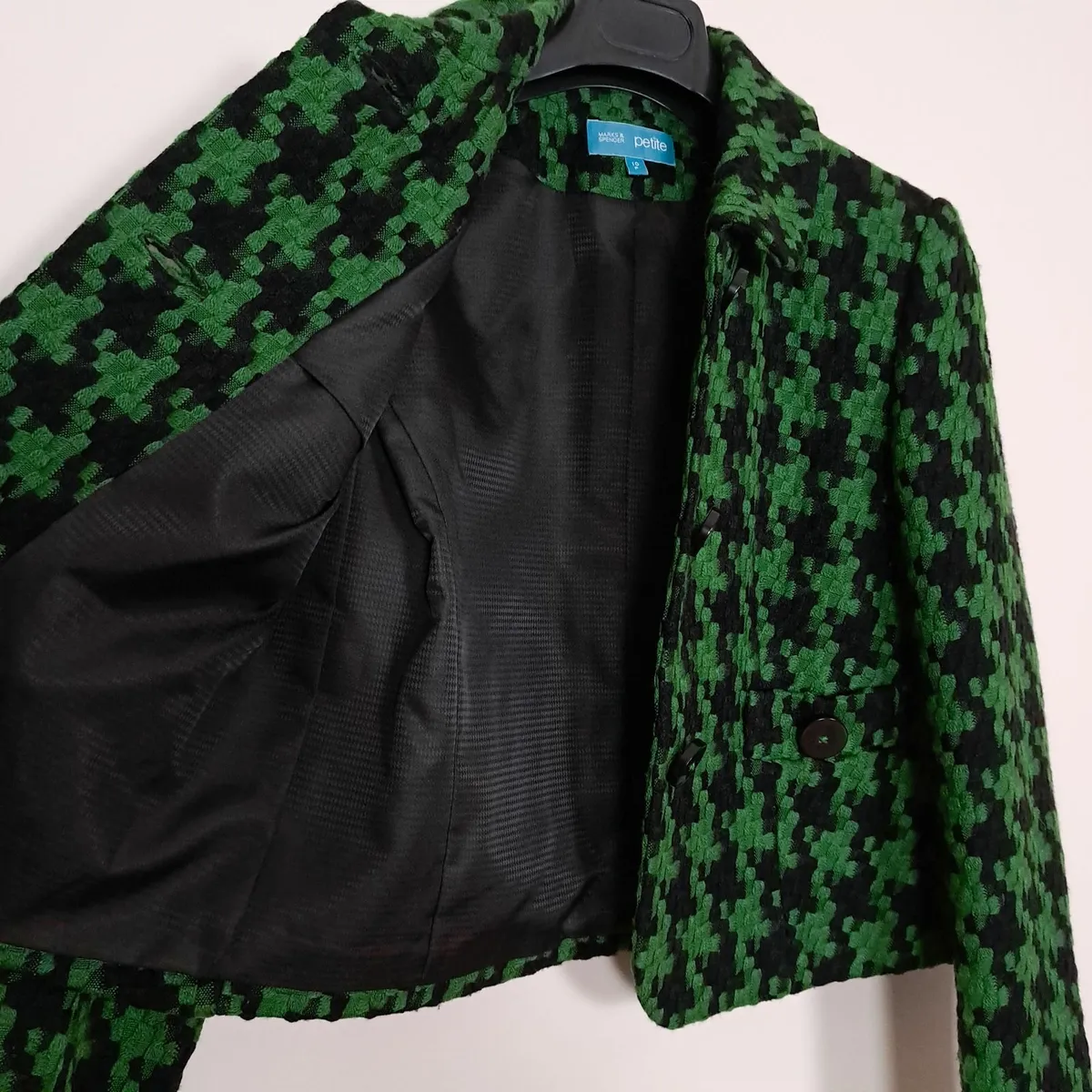 M&S Black Green Geometric Wool Jacket 10UK - Image 3
