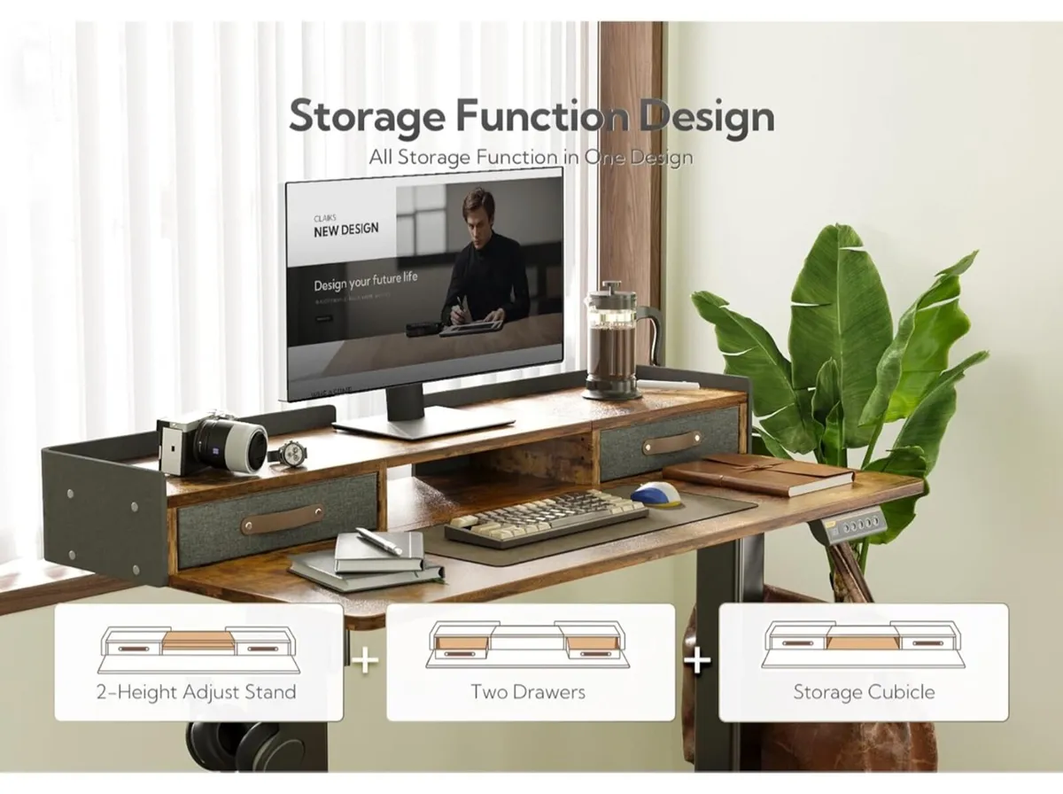 Electric Standing Desk with Drawers, 120x60cm Heig - Image 1