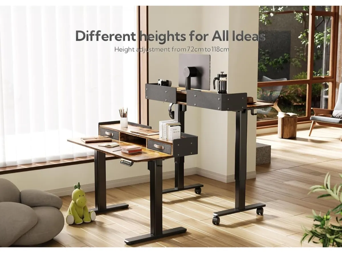 Electric Standing Desk with Drawers, 120x60cm Heig - Image 4