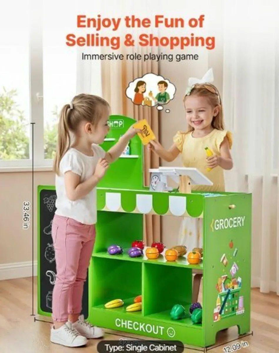 Kids Grocery Store Playset, Wooden Play Market Sta - Image 3