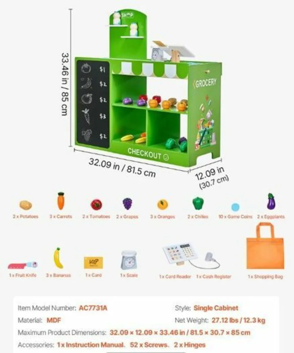 Kids Grocery Store Playset, Wooden Play Market Sta - Image 4