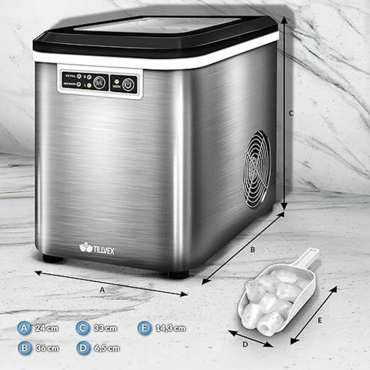 Ice Cube Machine Stainless Steel 12 kg - 24 h Ice - Image 2