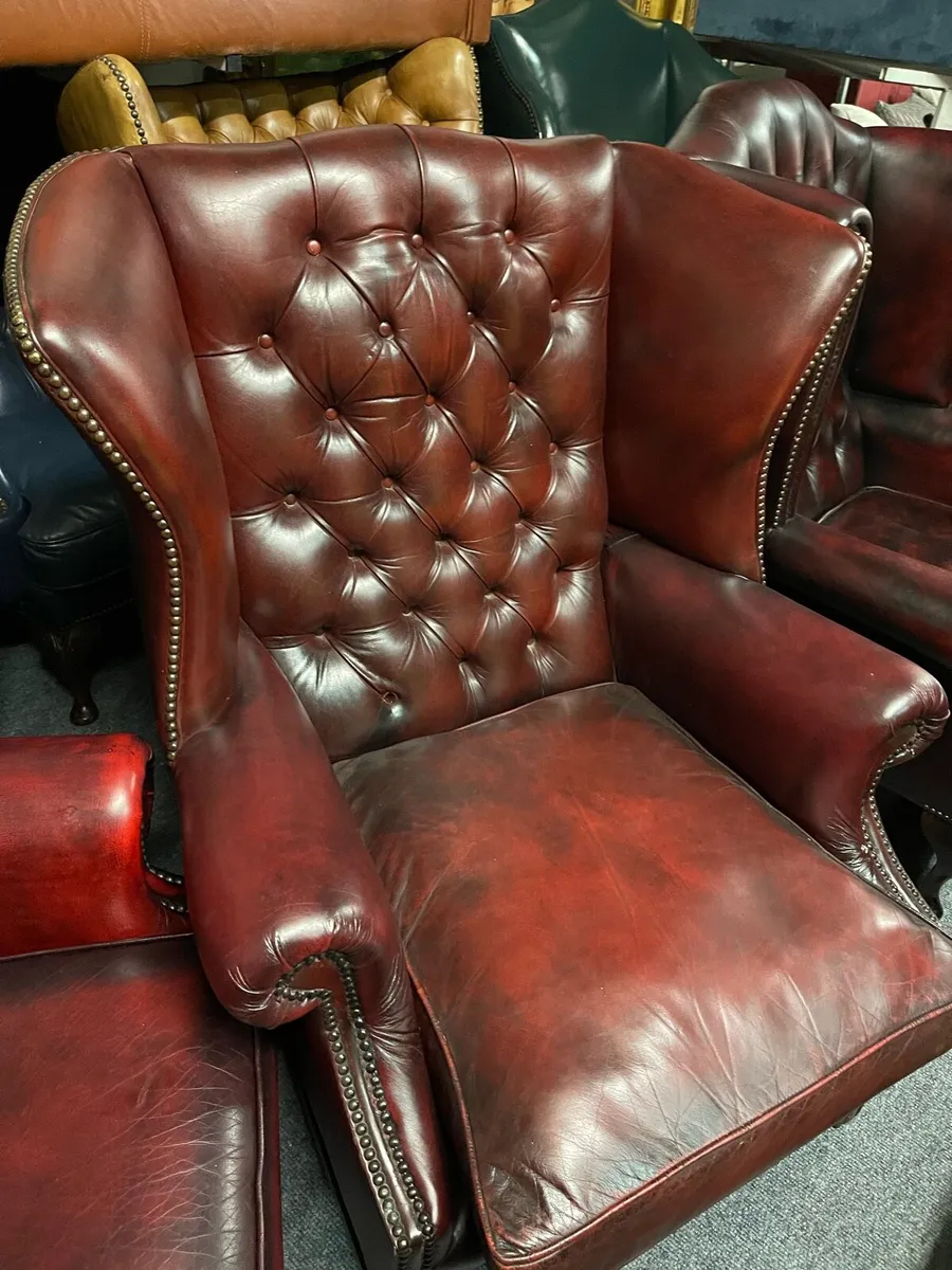 Oxblood red leather chesterfield chair - Image 2