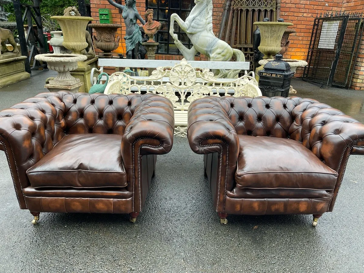 Matching pair chesterfield leather chairs - Image 1