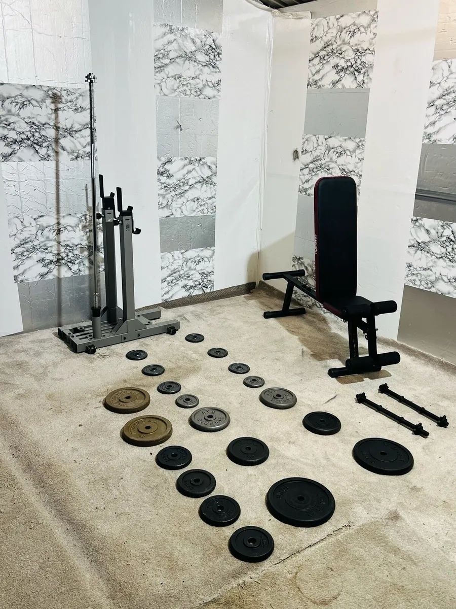 CAST IRON WEIGHTS BARBELL RACK BENCH DUMBBELLS - Image 4